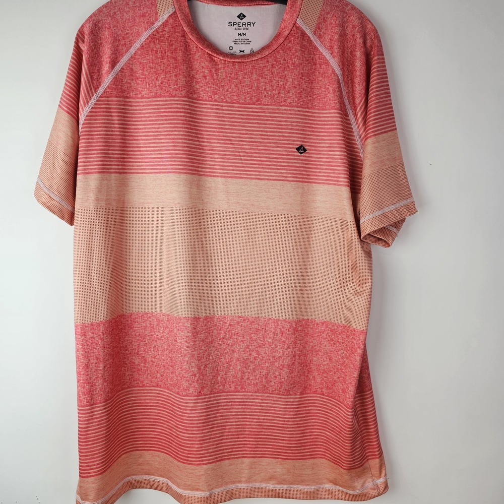 Sperry Medium Coral Orange Striped‎ Performance Shirt UV Protection Quick Dry
